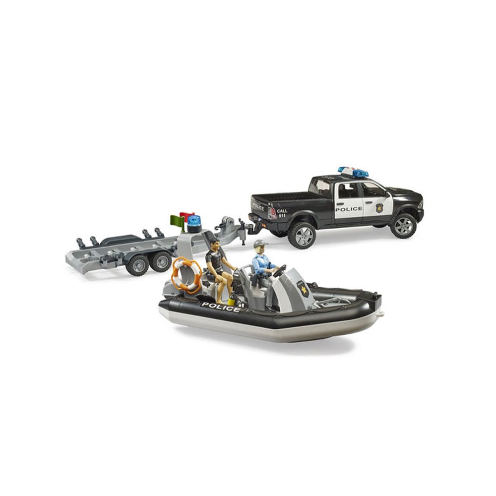 RAM 2500 경찰 픽업 트럭과 보트 트레일러 피규어 세트