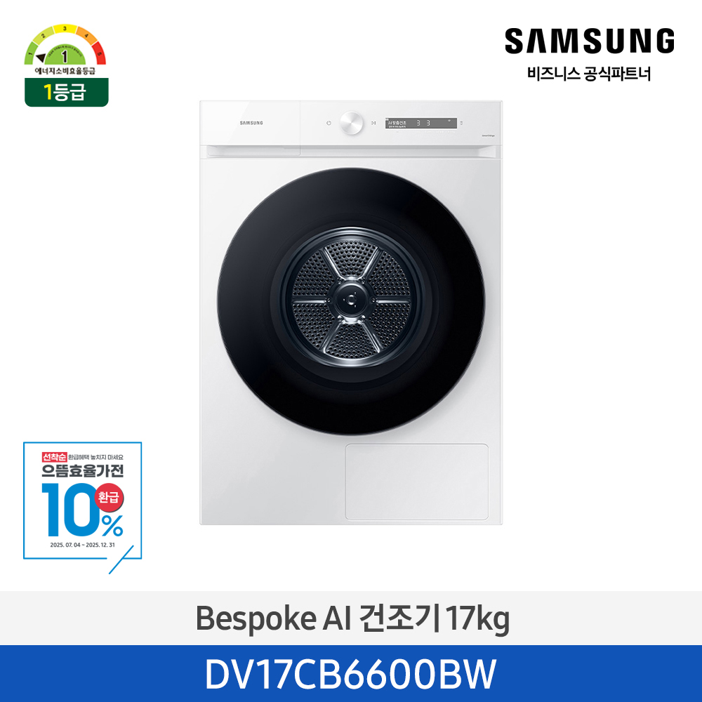 비스포크 그랑데 건조기 AI 17kg 화이트 [심플컨트롤] 1등급 DV17CB6600BW