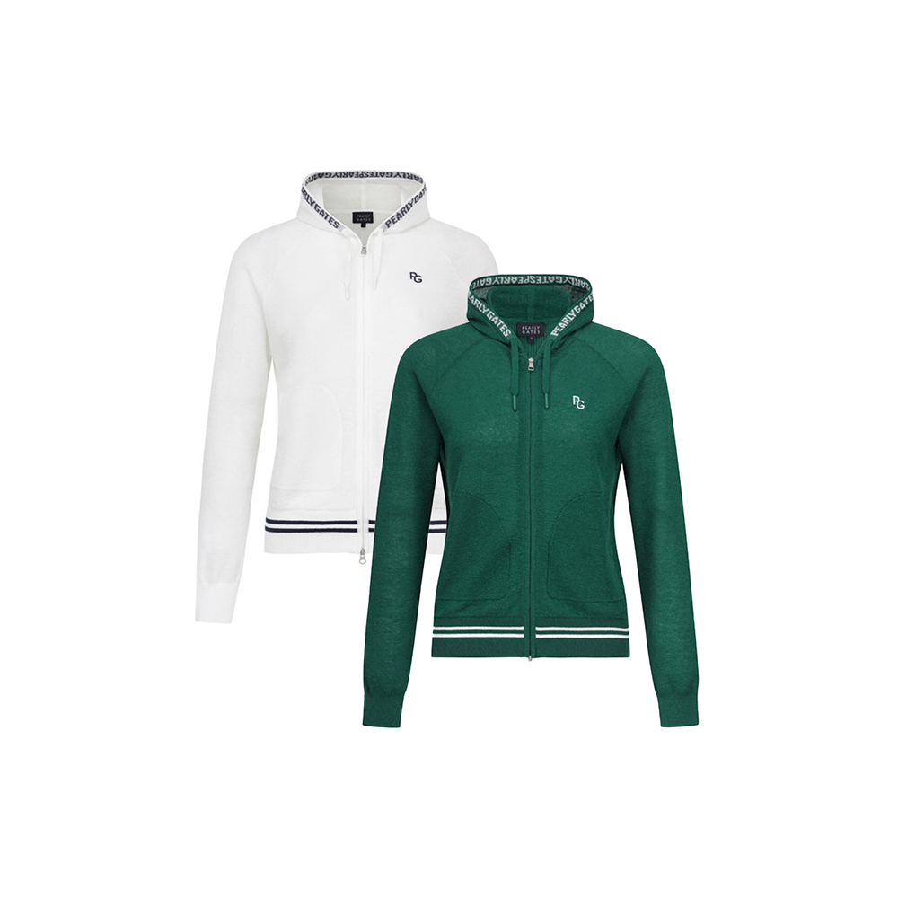 여성 배색 로고 후드 집업 니트 가디건  (택1)