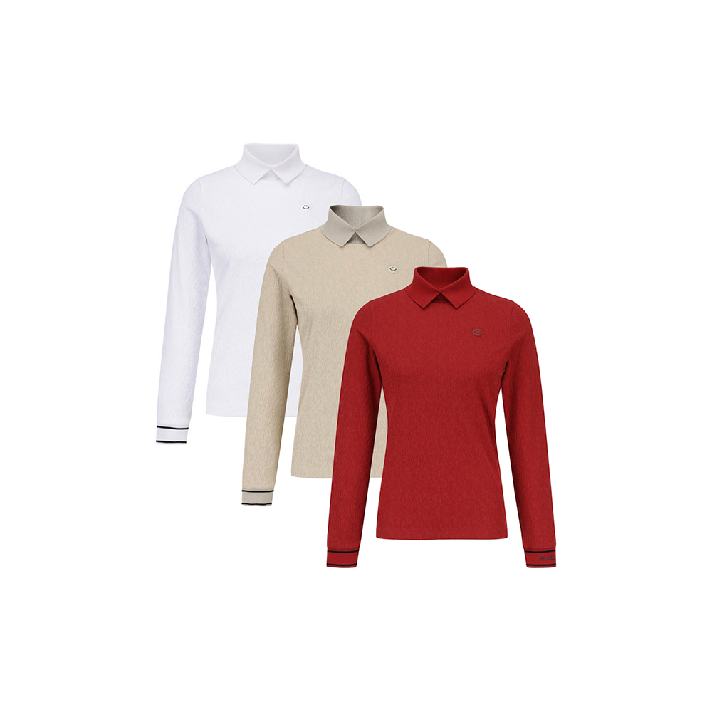 여성 스마일 패치 링클 엠보 칼라 티셔츠 (택1)