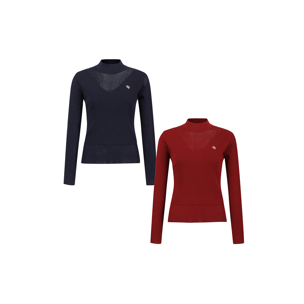 여성 백 배색 테이프 레이어드 긴팔 니트 (택1)