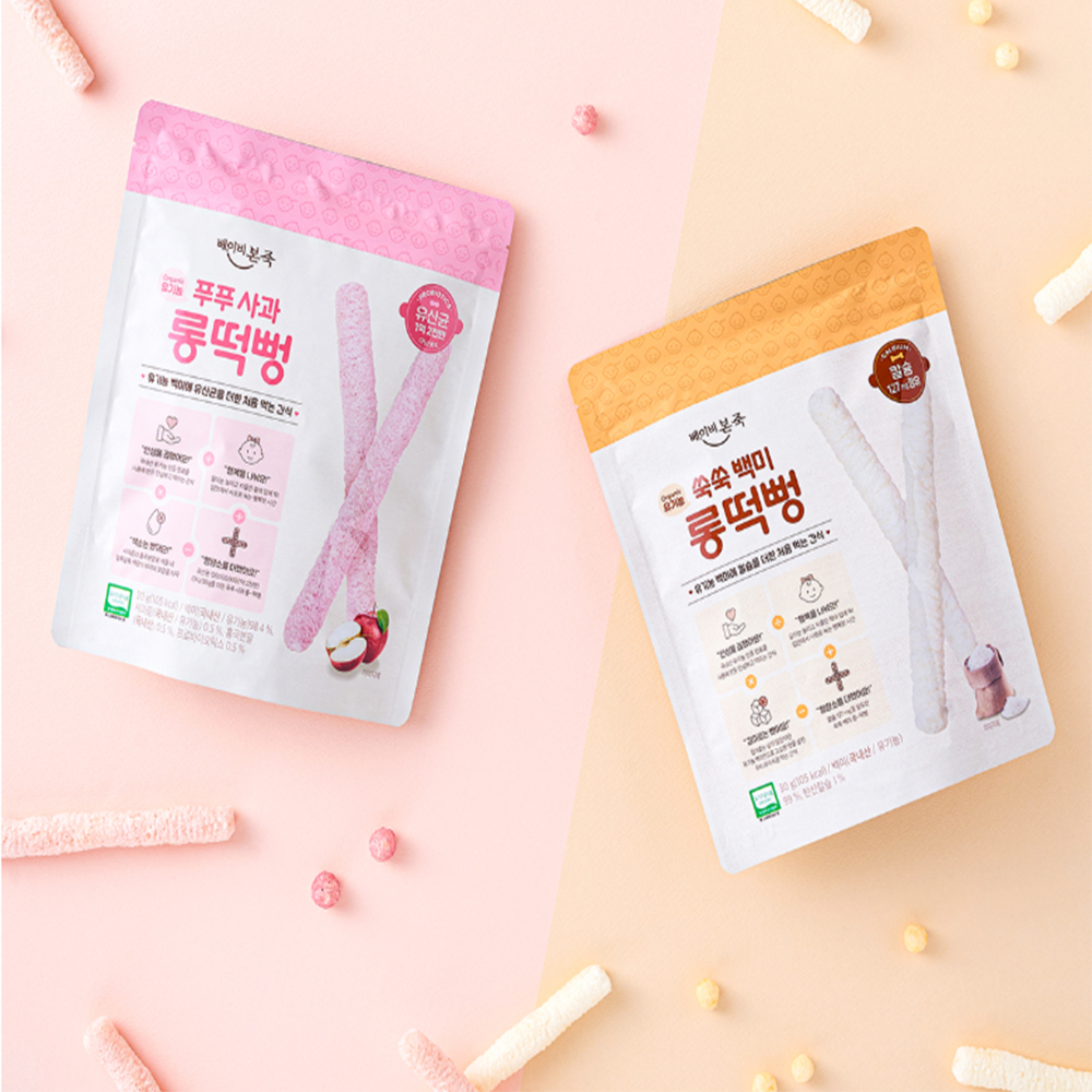 롱떡뻥 2종 쑥쑥백미3봉+푸푸사과3봉 (택1)